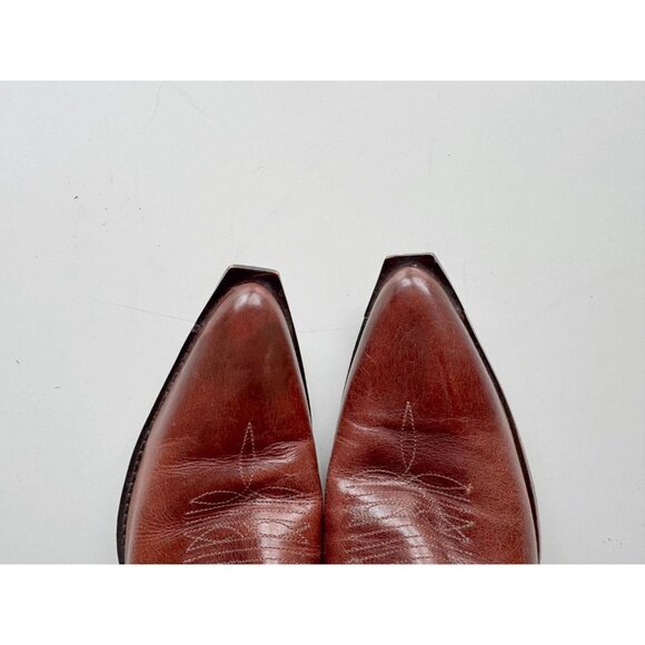 OAK TREE FARMS Dark Brown Embroidered Leather Cowboy Boots, Size 9.5 - Picture 4 of 16